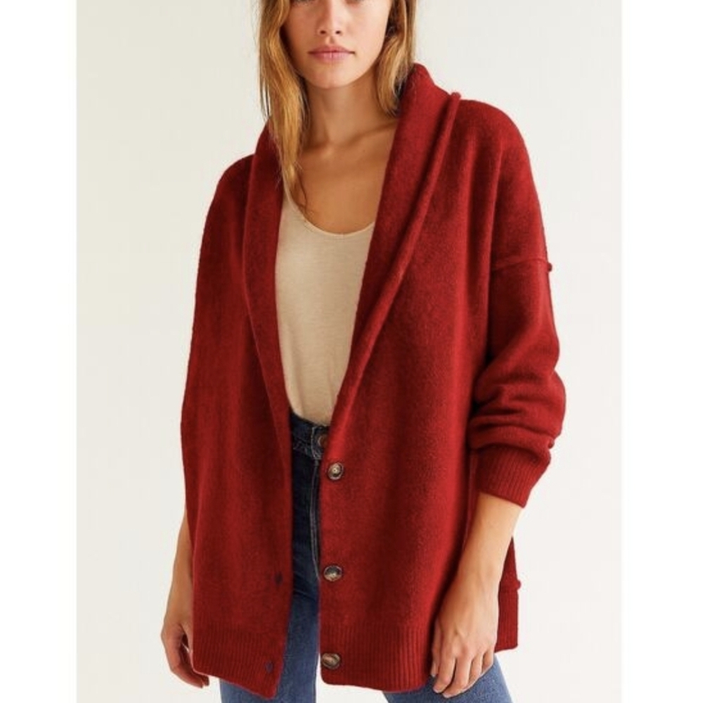 Free People Eucalyptus Cardigan Sweater Brick Red XS